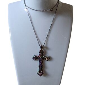 New Stainless Steel Cross Iridescent Pendant Necklace